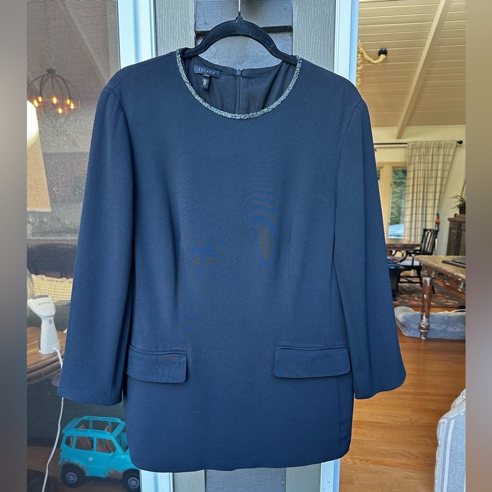 Escada Black Jewel Neckline‎ Long Sleeve Blouse Size Large/ 42